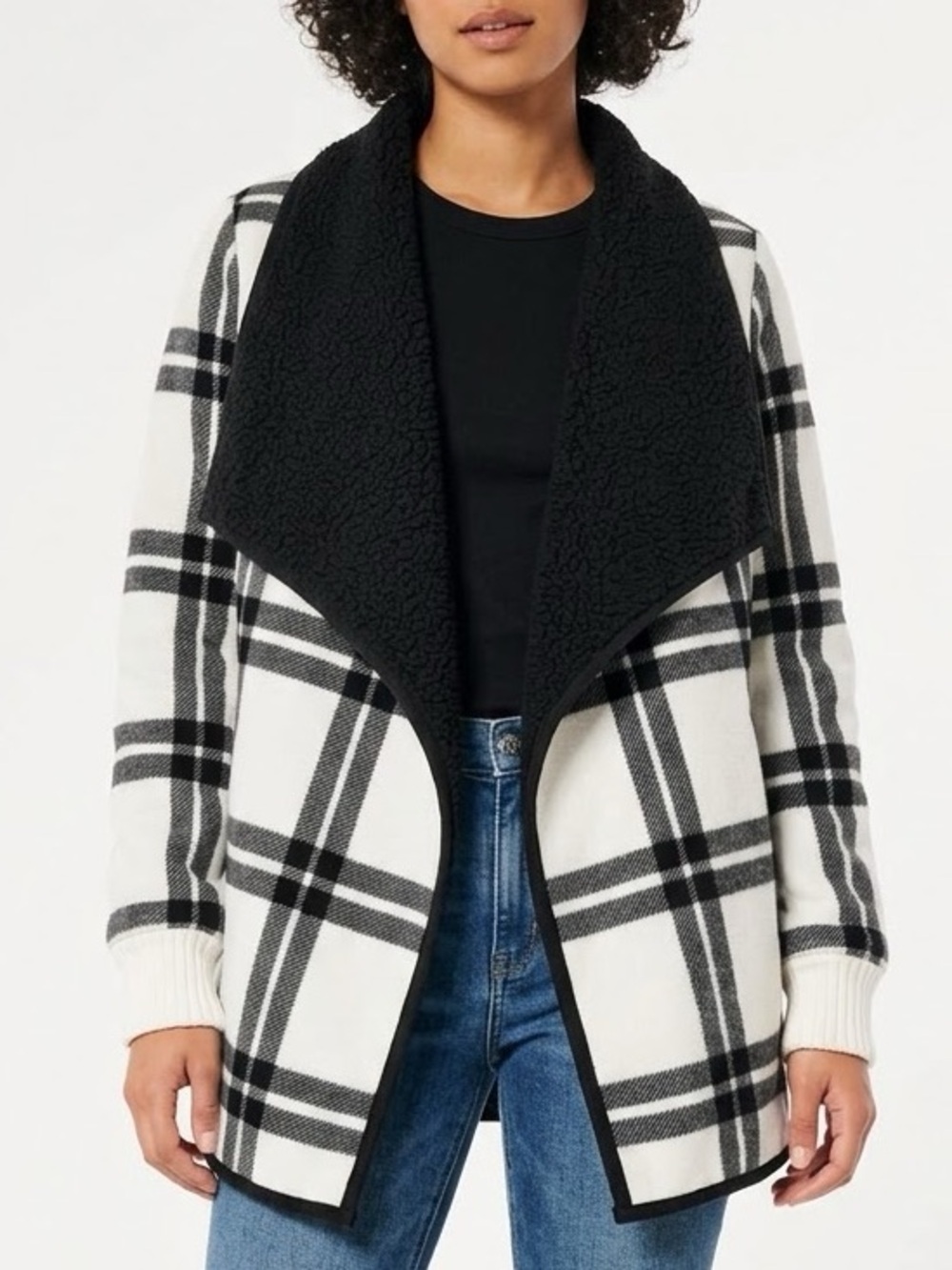 Abercrombie & Fitch Sherpa Lined Plaid Fleece Wrap Jacket Womens Size XS Cozy